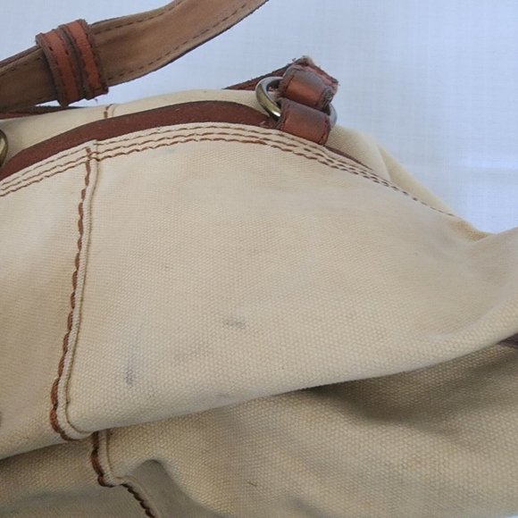 LUCKY BRAND Canvas and Italian Leather Shoulder Bag Tote 15" x 12" - Picture 8 of 9